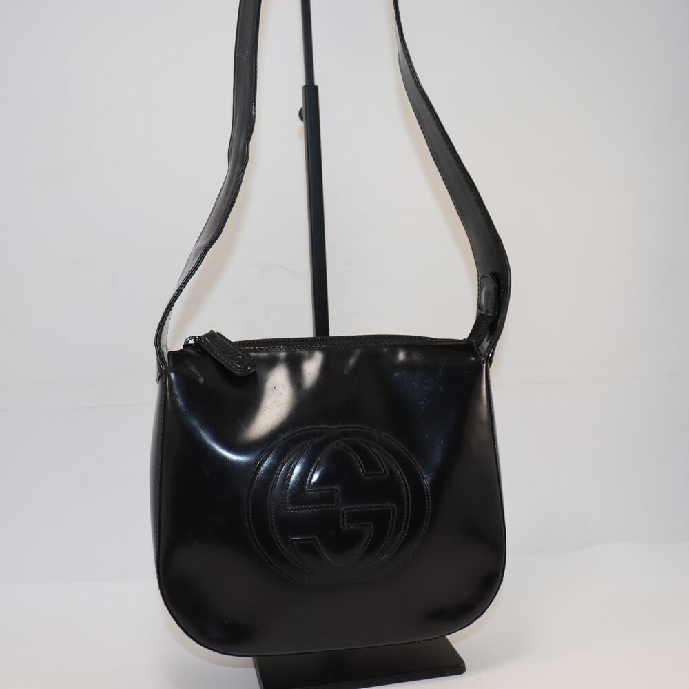 Vintage Gucci‎ Black Patent GG Logo Shoulder Bag